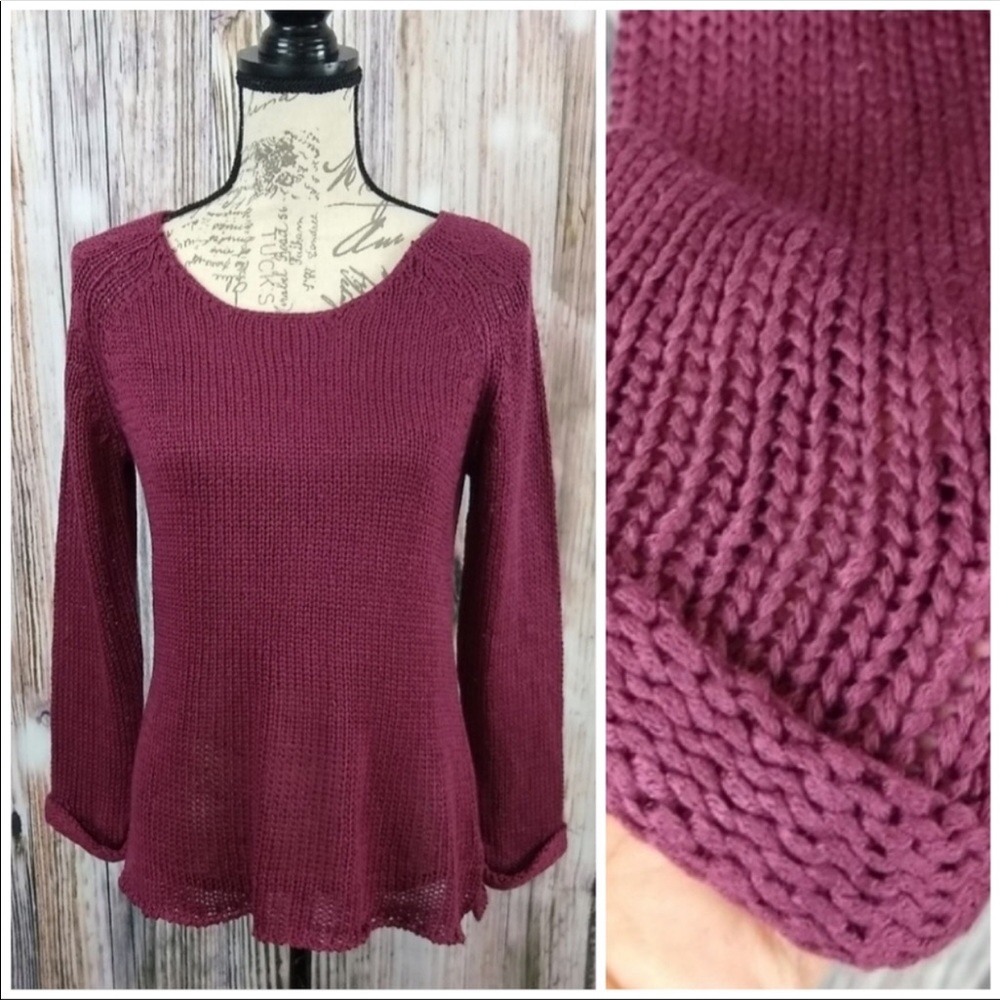 NWT Blu Pepper Wine Colored Open Knit Long Sleeve Sweater S